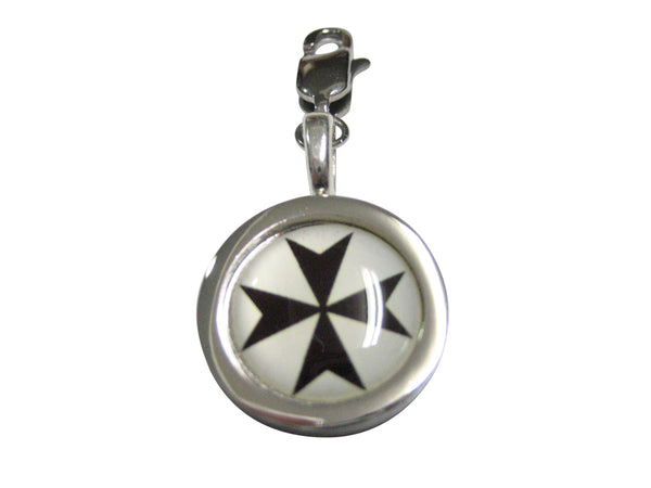 Bordered Black Maltese Cross Pendant Zipper Pull Charm
