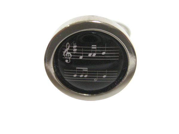 Bordered Black Toned Circular Music Sheet Adjustable Size Fashion Ring