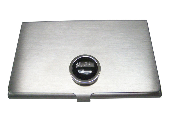 Bordered Black Toned Circular Music Sheet Business Card Holder