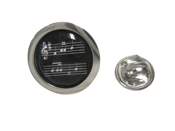 Bordered Black Toned Circular Music Sheet Lapel Pin