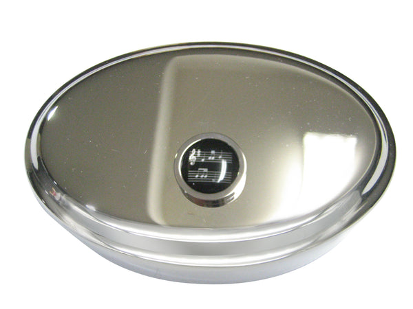 Bordered Black Toned Circular Music Sheet Oval Trinket Jewelry Box