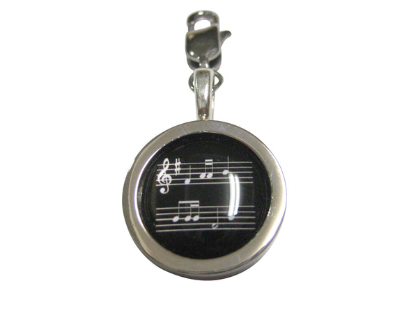 Bordered Black Toned Circular Music Sheet Pendant Zipper Pull Charm