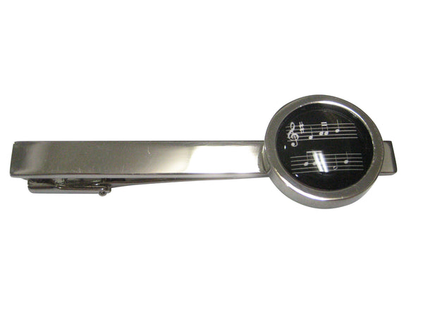 Bordered Black Toned Circular Music Sheet Tie Clip