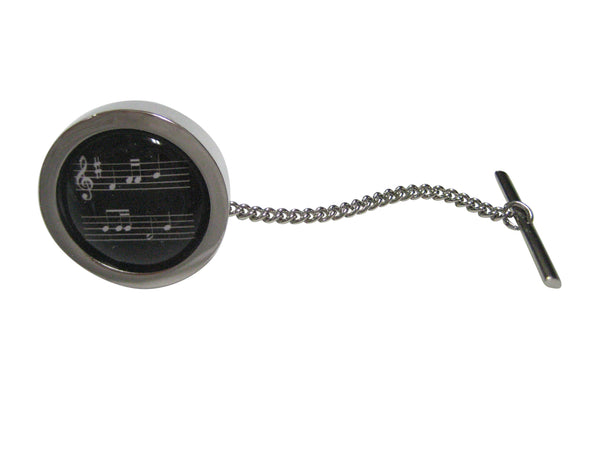 Bordered Black Toned Circular Music Sheet Tie Tack