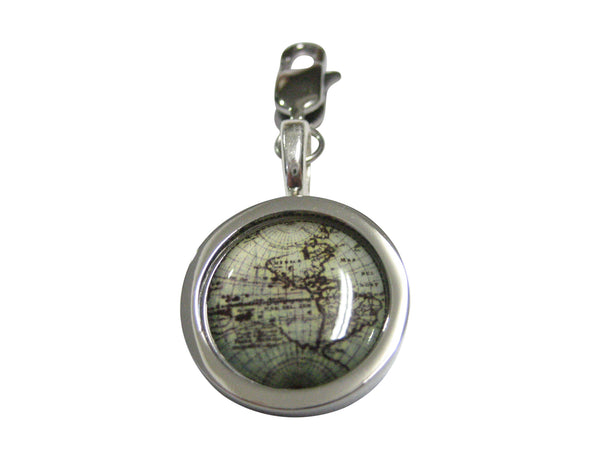 Bordered Old Style World Map Pendant Zipper Pull Charm