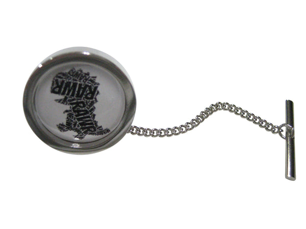 Bordered Round Fun T Rex Dinosaur Tie Tack