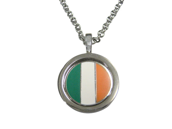 Bordered Round Ireland Flag Pendant Necklace