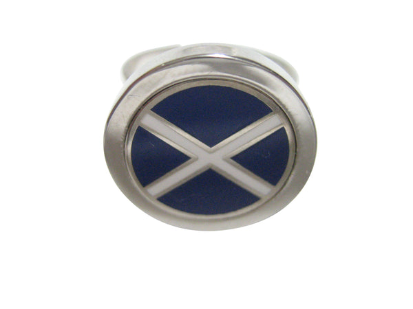 Bordered Round Scotland Flag Adjustable Size Fashion Ring