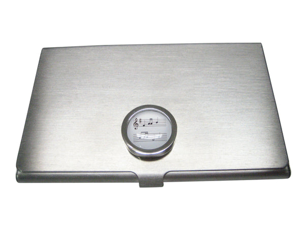 Bordered White Toned Circular Music Sheet Business Card Holder