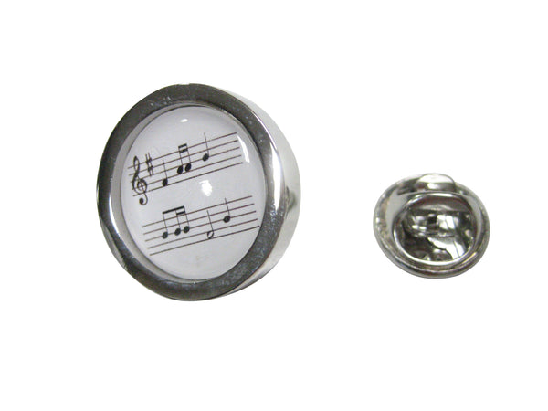 Bordered White Toned Circular Music Sheet Lapel Pin