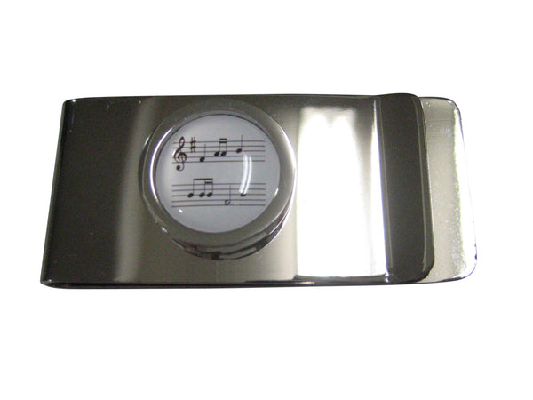 Bordered White Toned Circular Music Sheet Money Clip