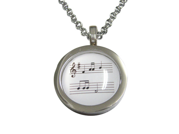 Bordered White Toned Circular Music Sheet Pendant Necklace