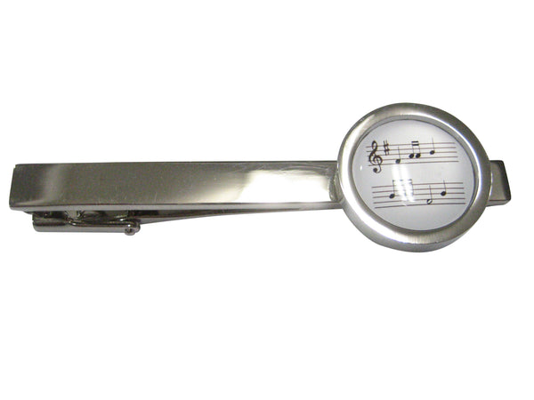 Bordered White Toned Circular Music Sheet Tie Clip
