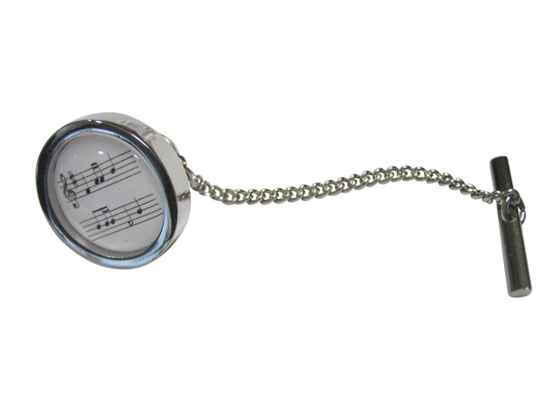 Bordered White Toned Circular Music Sheet Tie Tack