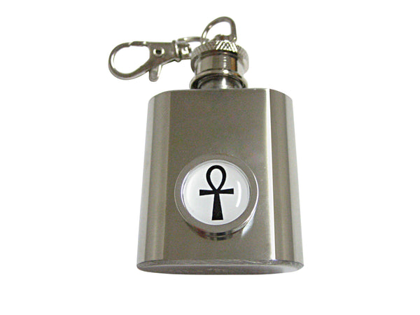 Bordered Ankh Cross 1 Oz. Stainless Steel Key Chain Flask