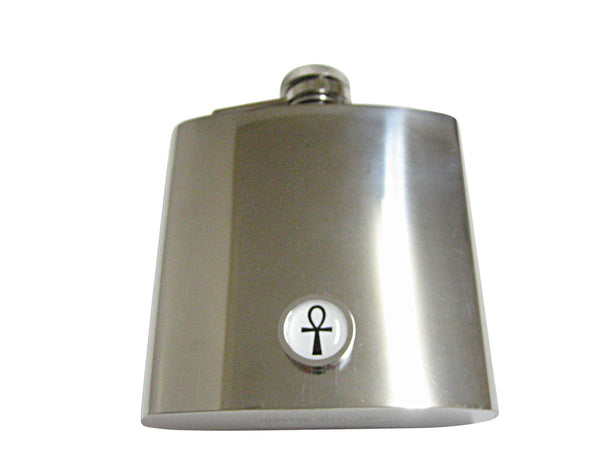 Bordered Round Ankh Cross Pendant 6 Oz. Stainless Steel Flask