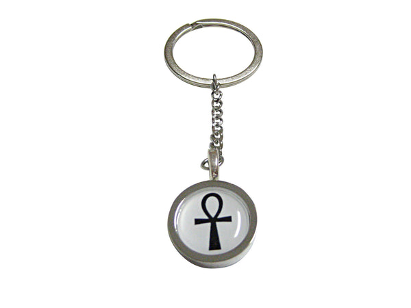 Bordered Round Ankh Cross Pendant Keychain