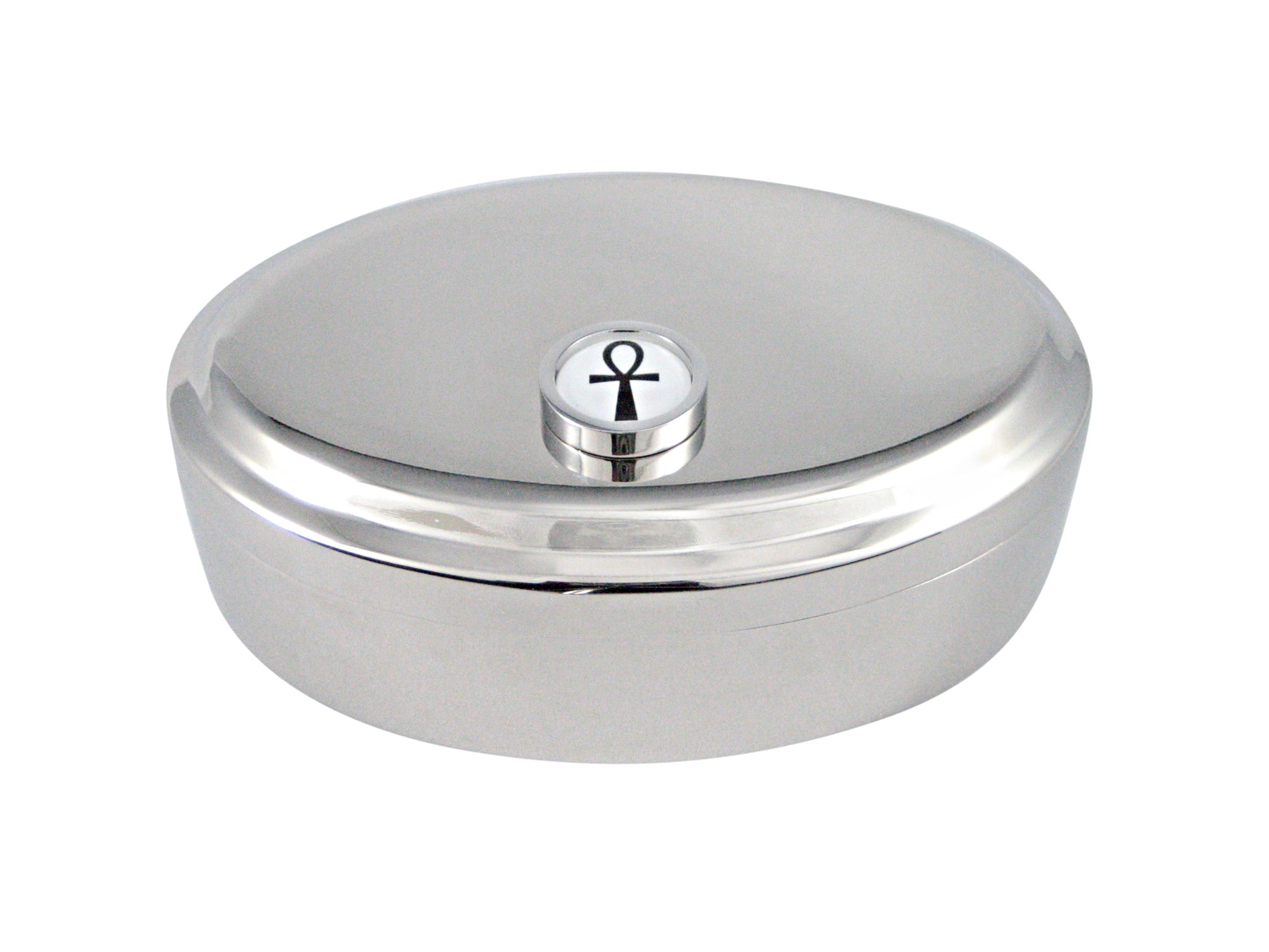 Bordered Ankh Cross Pendant Oval Trinket Jewelry Box