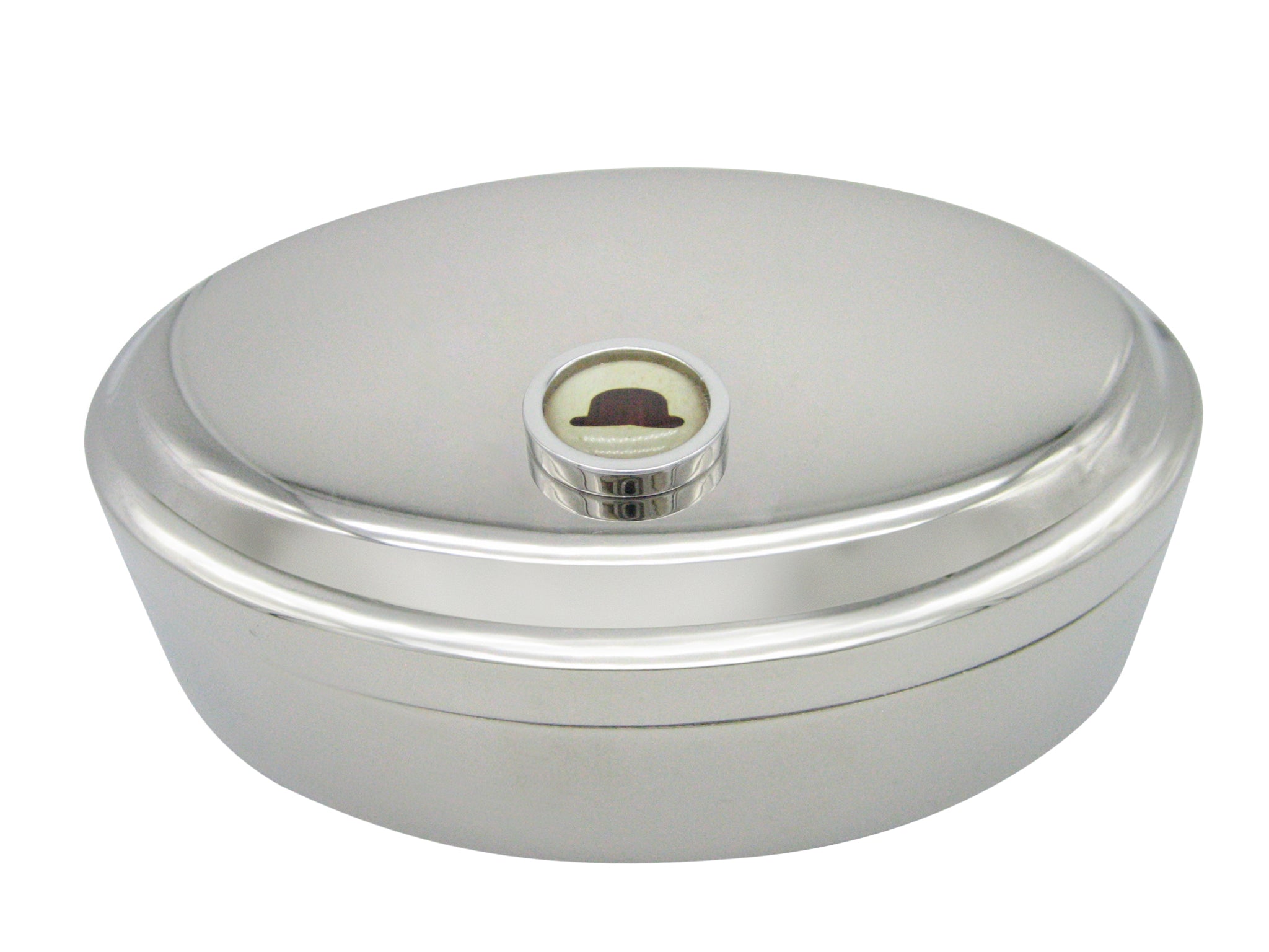 Bordered Bowler Hat Pendant Oval Trinket Jewelry Box