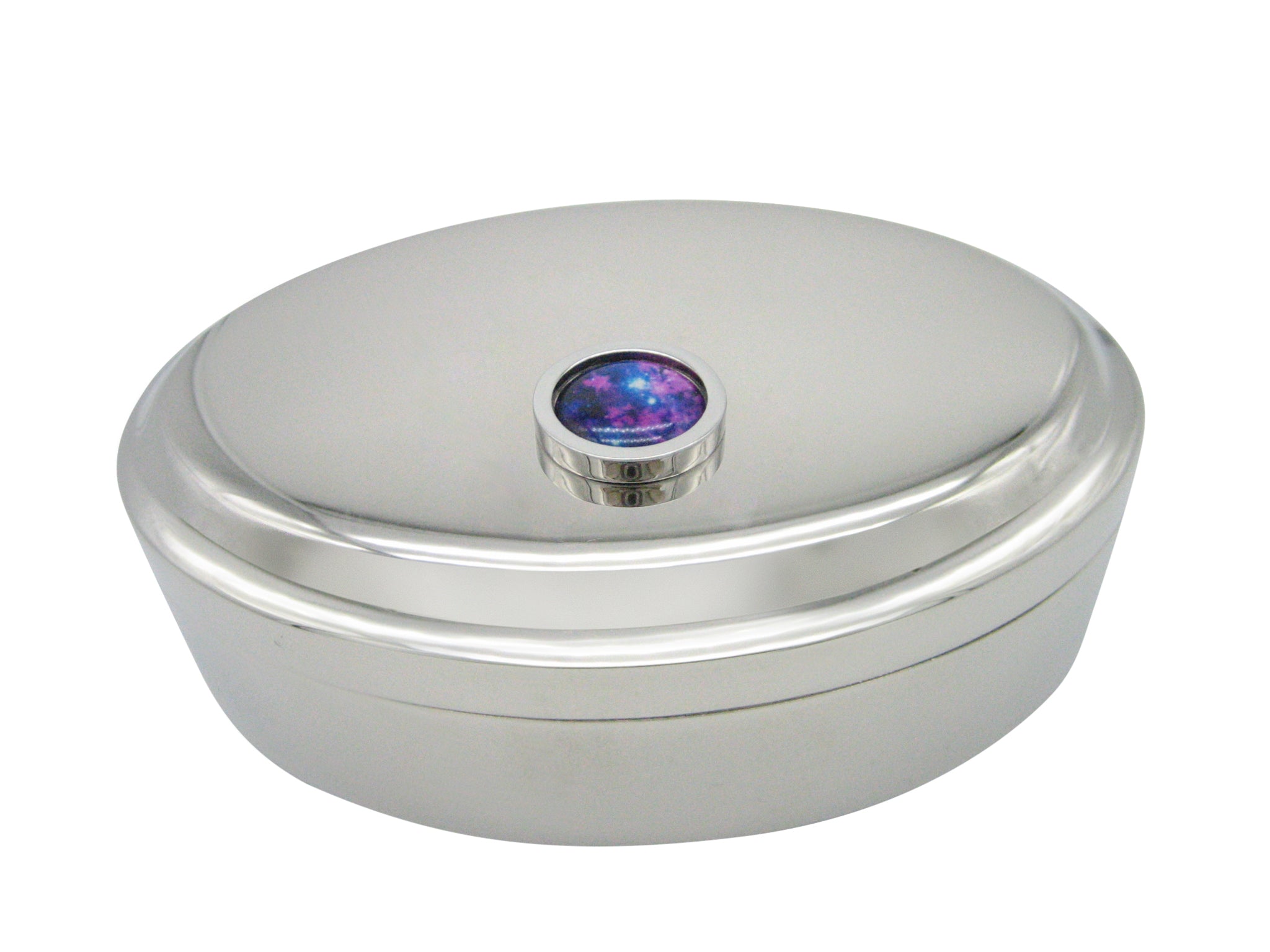 Bordered Bright Nebula Cloud Pendant Oval Trinket Jewelry Box