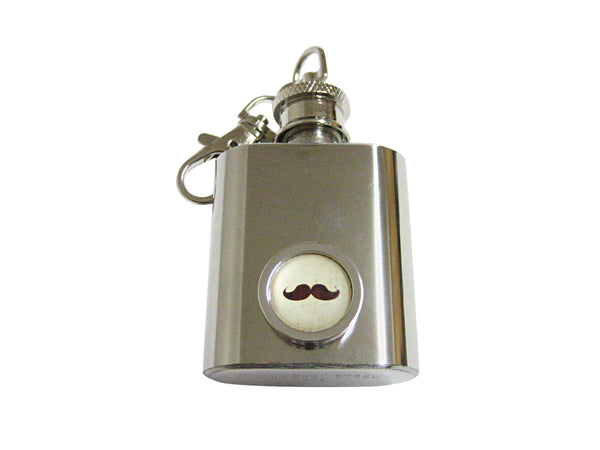 Bordered Brown Hipster Mustache 1 Oz. Stainless Steel Key Chain Flask