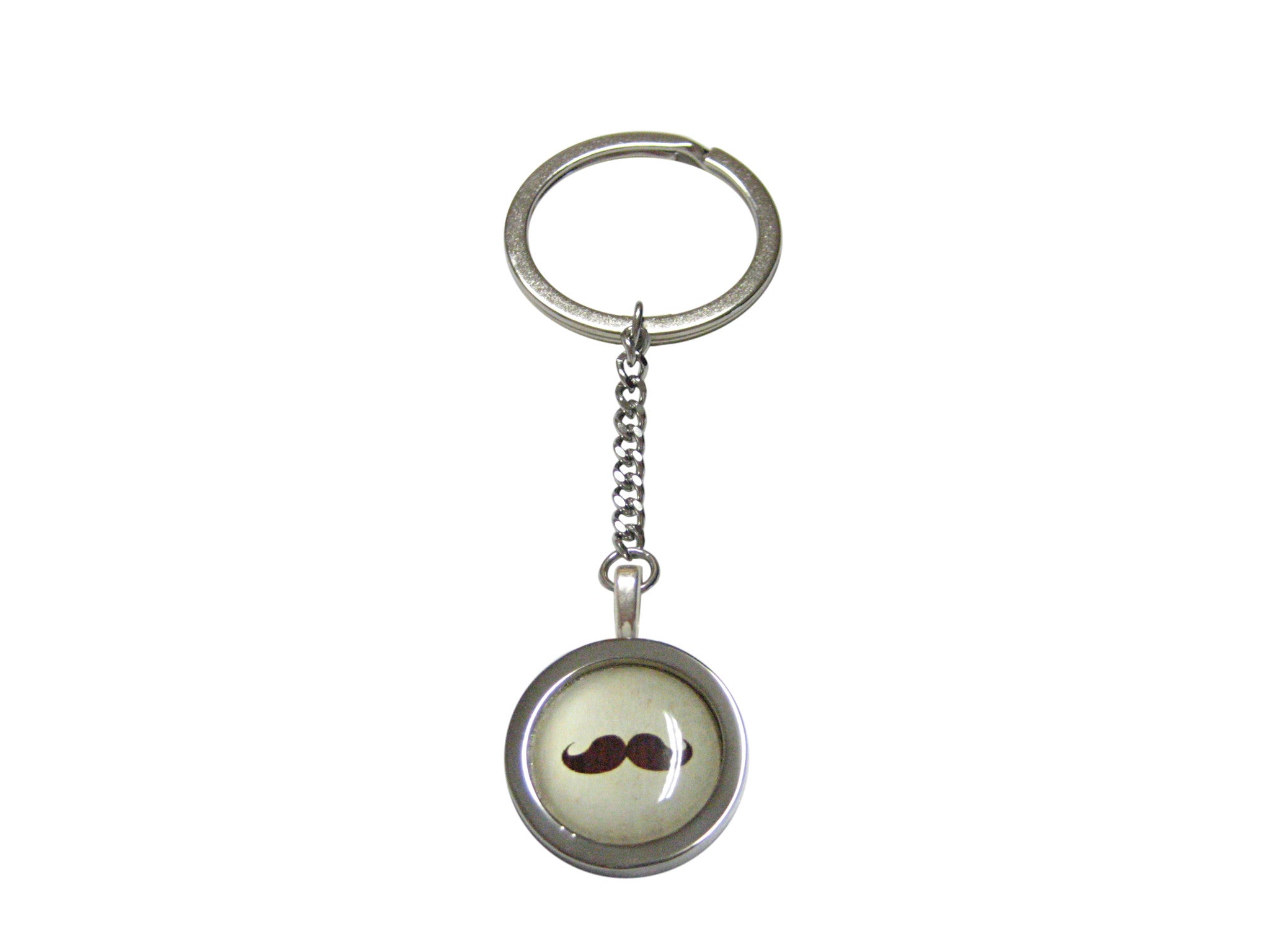 Bordered Brown Hipster Mustache Pendant Keychain