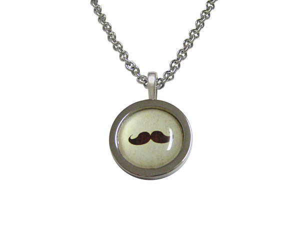 Bordered Brown Hipster Mustache Pendant Necklace