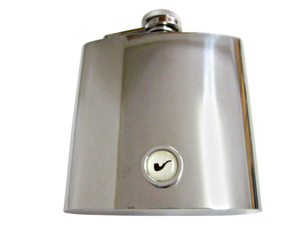 Bordered Brown Smoking Pipe Design 6 Oz. Stainless Steel Flask