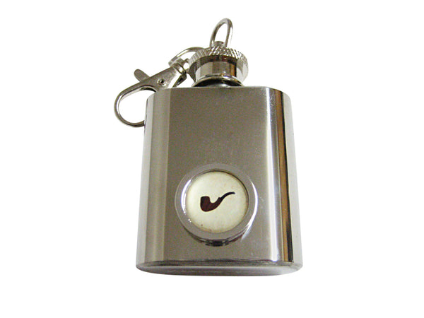 Bordered Brown Smoking Pipe 1 Oz. Stainless Steel Key Chain Flask