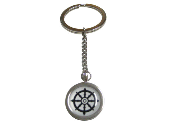 Bordered Buddhist Wheel of Dharma Design Pendant Keychain