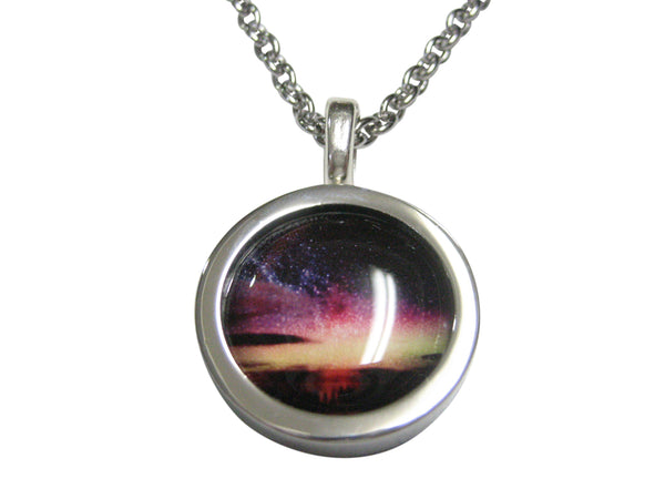 Bordered Colorful Deep Space Gas Nebula Pendant Necklace