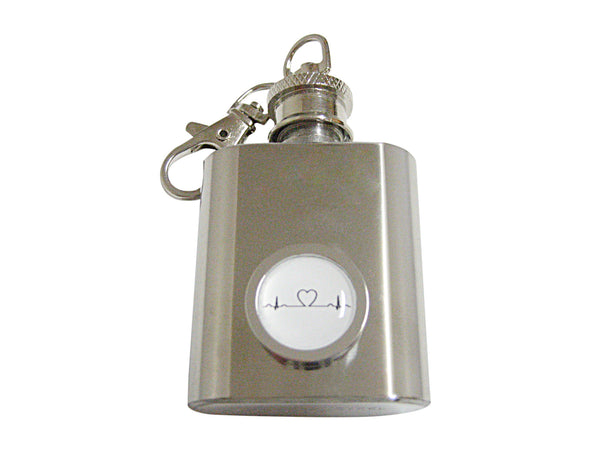 Bordered EKG with Heart 1 Oz. Stainless Steel Key Chain Flask