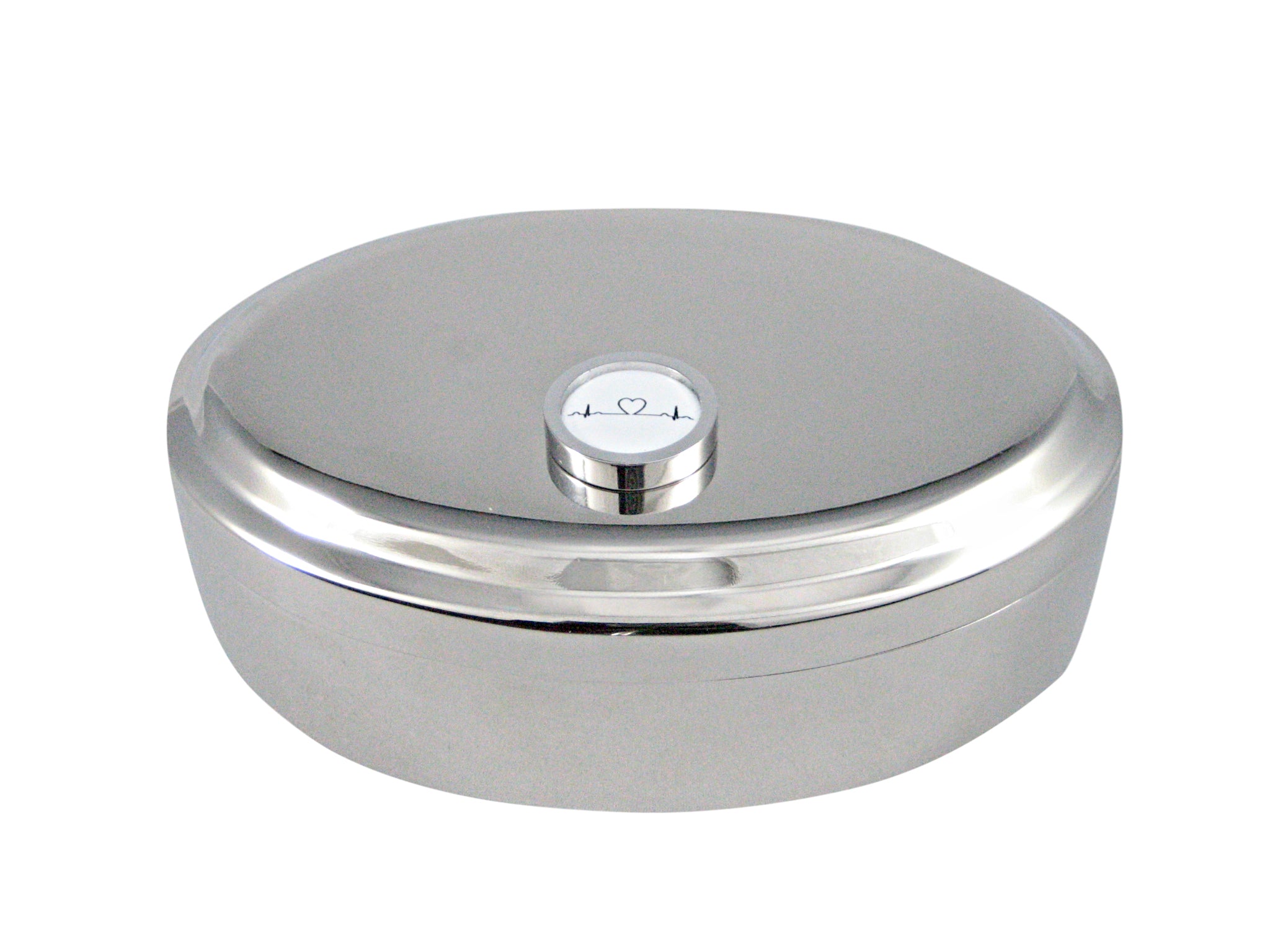 Bordered EKG with Heart Pendant Oval Trinket Jewelry Box