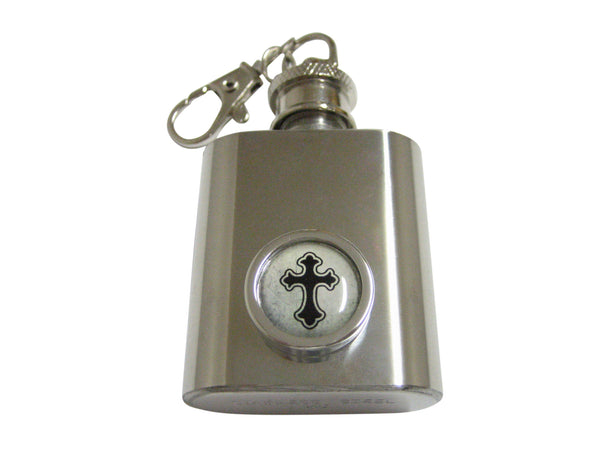 Bordered Gothic Cross 1 Oz. Stainless Steel Key Chain Flask