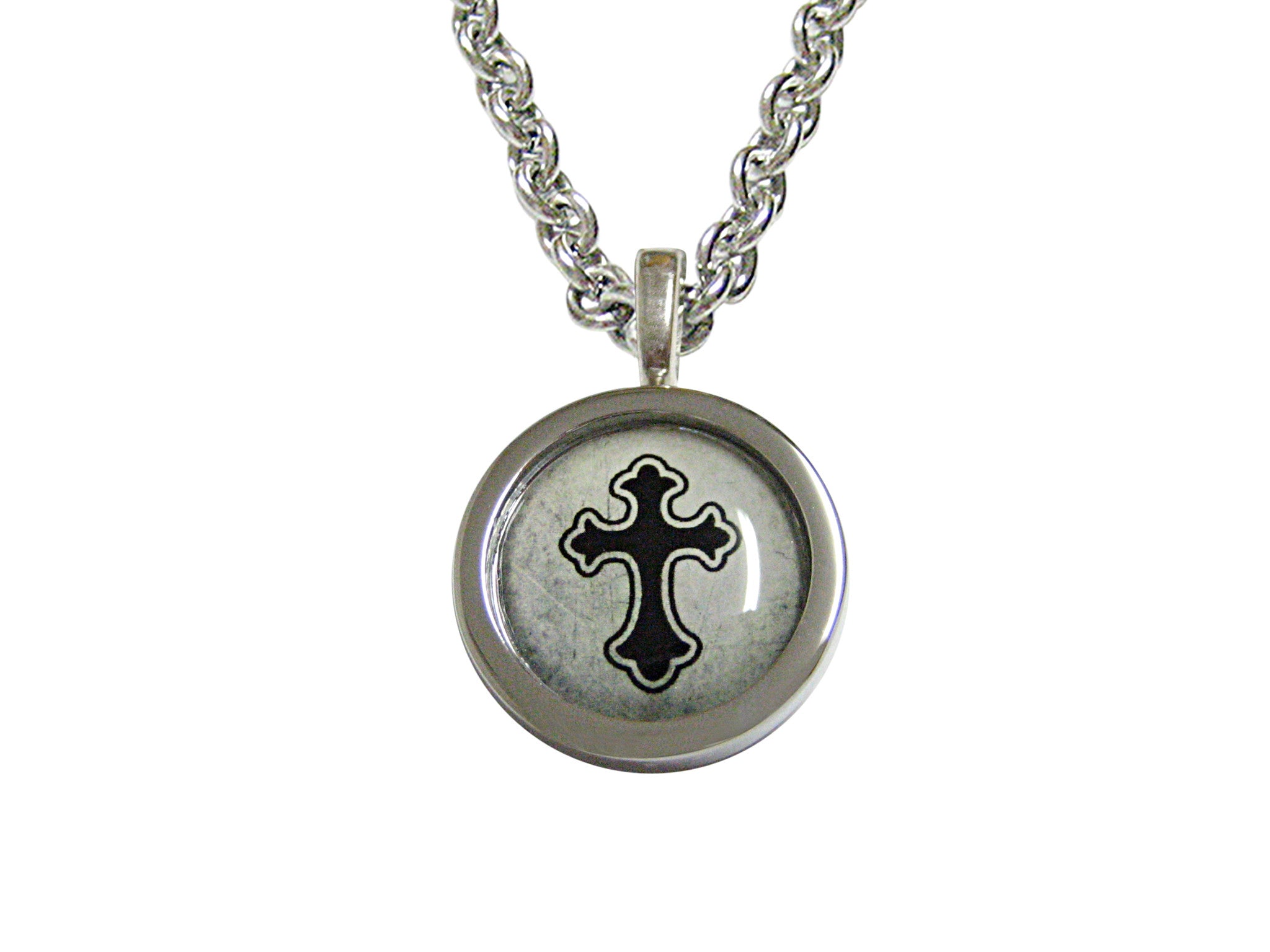 Bordered Gothic Cross Pendant Necklace
