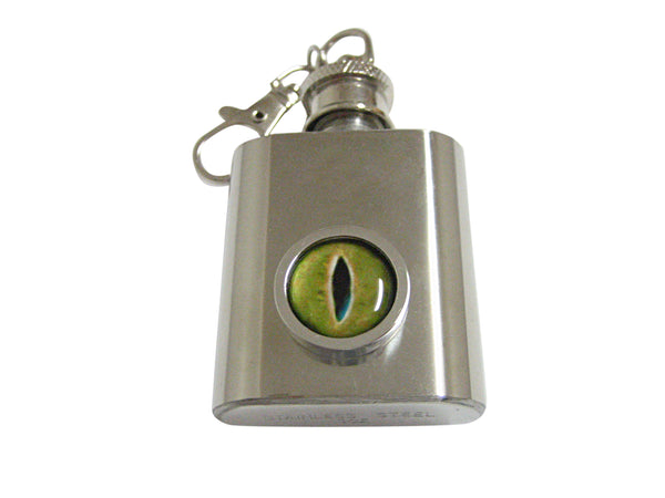 Bordered Green Reptile Eye Design 1 Oz. Stainless Steel Key Chain Flask