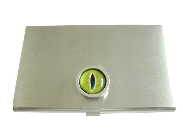 Bordered Green Reptile Eye Design Business Card Holder