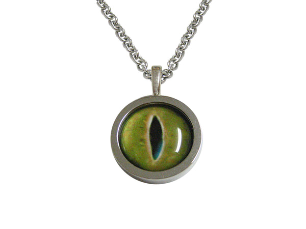 Bordered Green Reptile Eye Design Pendant Necklace