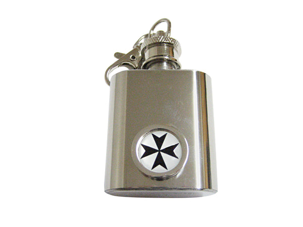 Bordered Maltese Cross 1 Oz. Stainless Steel Key Chain Flask