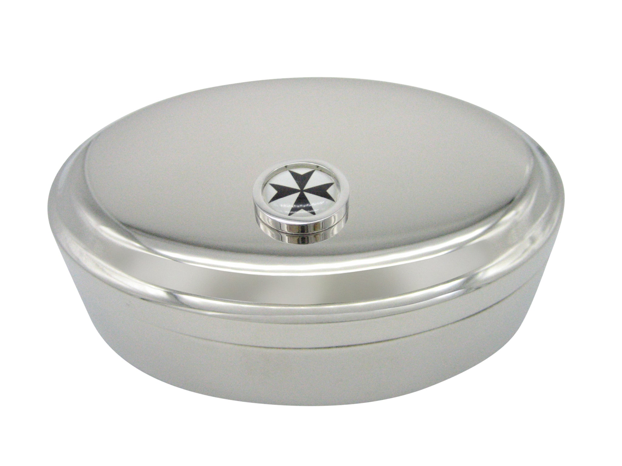 Bordered Maltese Cross Pendant Oval Trinket Jewelry Box