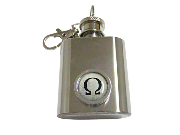 Bordered Mathematical Greek Omega Symbol 1 Oz. Stainless Steel Key Chain Flask