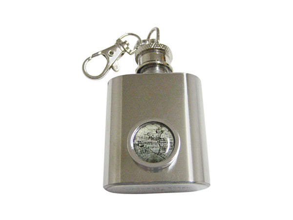 Bordered Old Style World Map Pendant 1 Oz. Stainless Steel Key Chain Flask