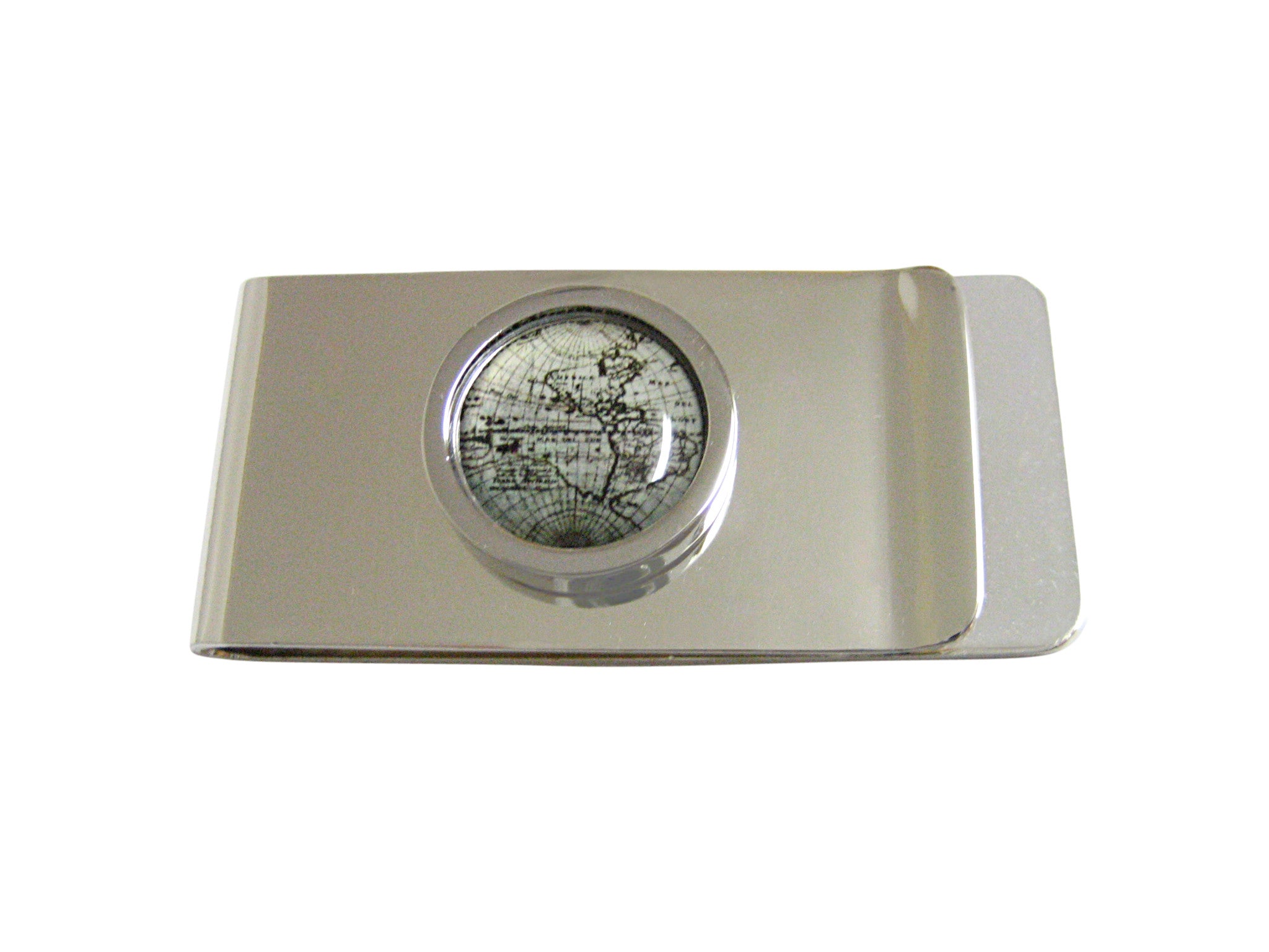 Bordered Old Style World Map Pendant Money Clip