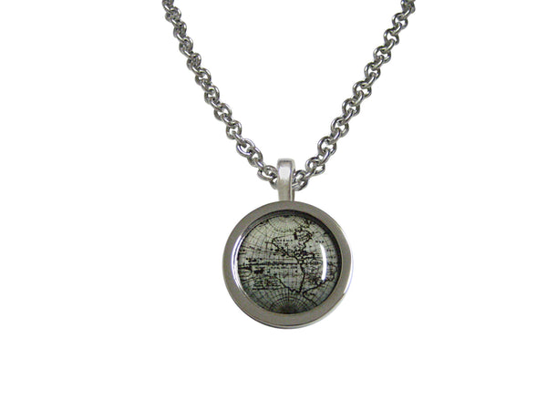 Bordered Old Style World Map Pendant Necklace