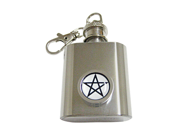 Bordered Pentagram Star Design 1 Oz. Stainless Steel Key Chain Flask