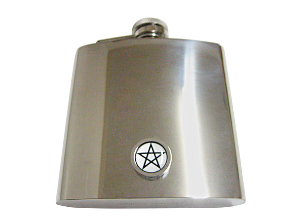 Bordered Pentagram Star Design 6 Oz. Stainless Steel Flask