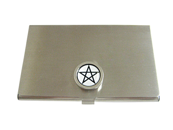 Bordered Pentagram Star Design Business Card Holder