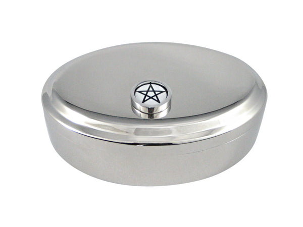 Bordered Pentagram Star Design Pendant Oval Trinket Jewelry Box