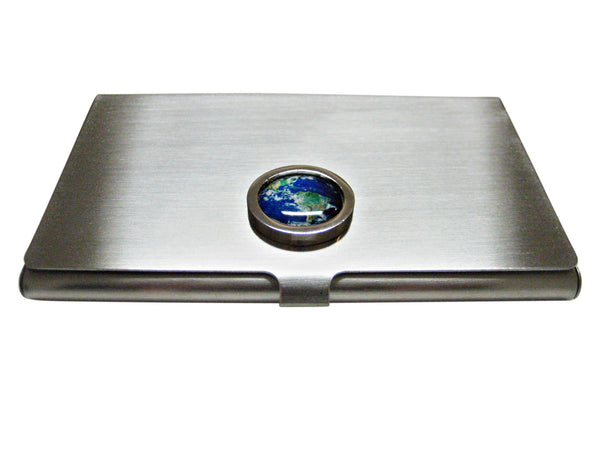 Bordered Planet Earth Business Card Holder