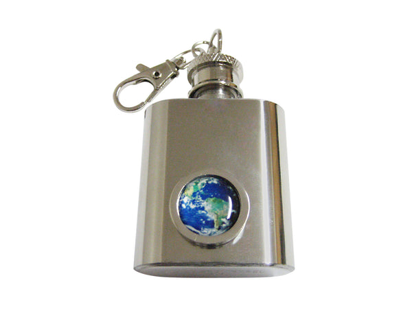 Bordered Planet Earth 1 Oz. Stainless Steel Key Chain Flask
